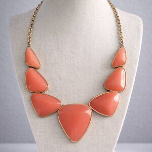 Coral Peach Geometric Statement Necklace with Gold-Tone Chain